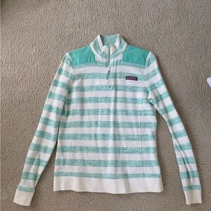 Vineyard Vines Mint & White Striped Half-Zip Pullover